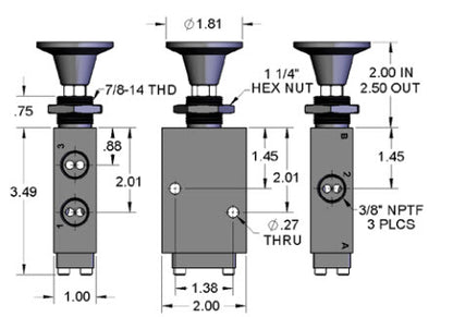 712011003-Manuel / Auto VALVE,PUSH/PULL V1 3/2 3/8"NPT