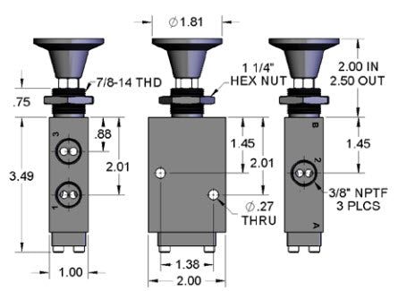 712011003-Manuel / Auto VALVE,PUSH/PULL V1 3/2 3/8"NPT